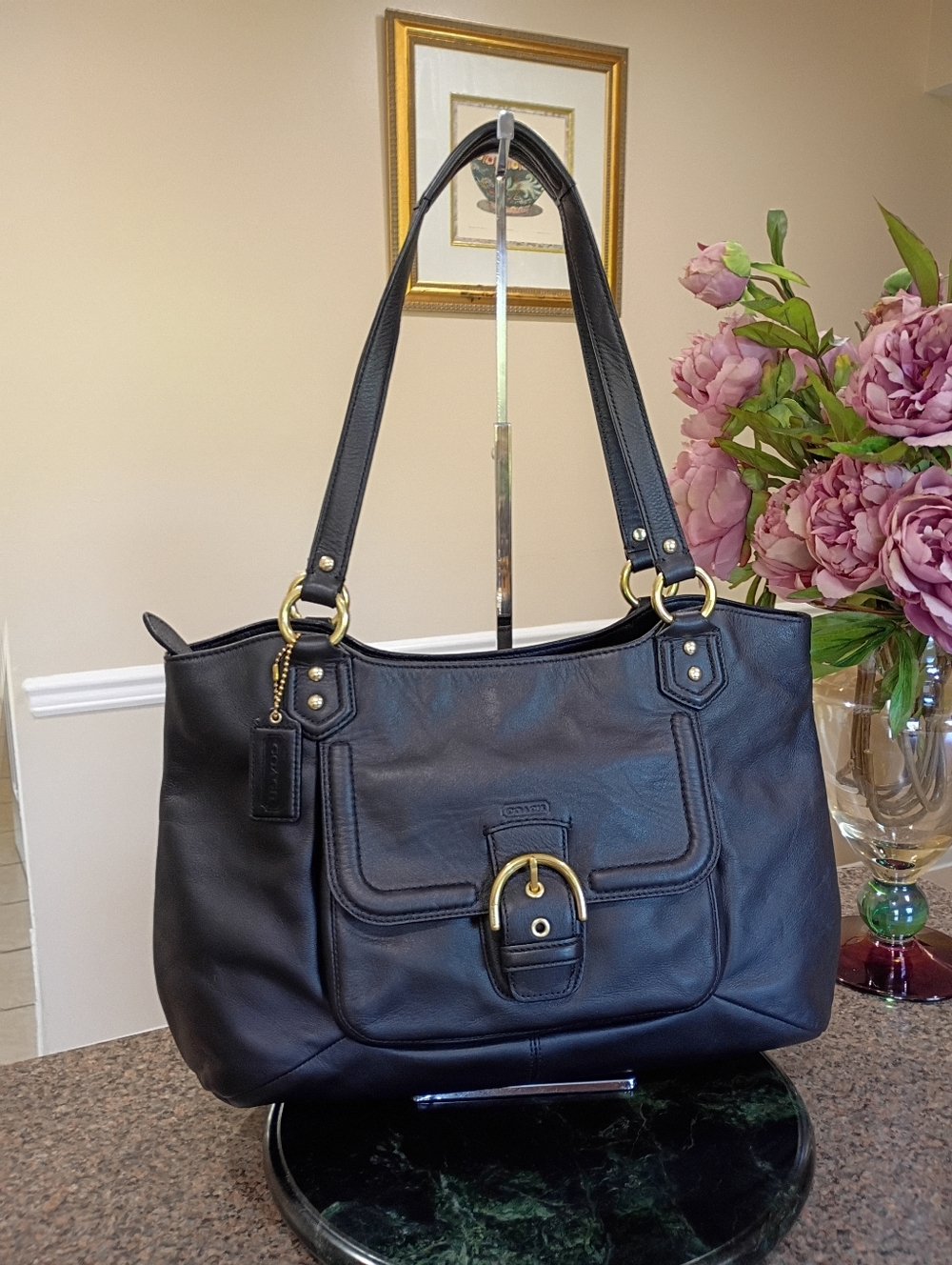 Coach  Campbell Belle Black Leather Shoulder Bag with Gold Hardware - Picture 15 of 16